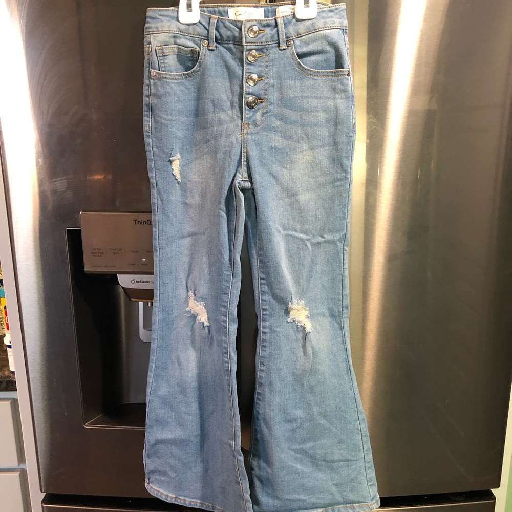 Jessica Simpson Blue Flare Jeans with Distressed Details